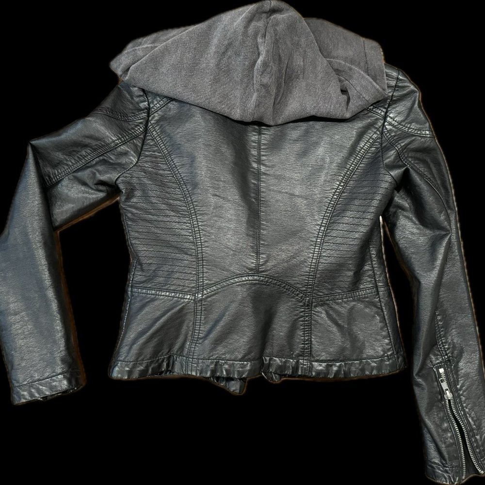 Black Free People Hooded Cropped Leather Jacket Women's Size XS - Picture 2 of 4